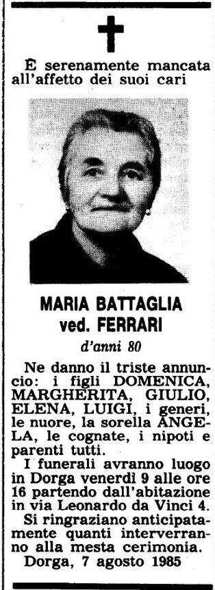 Annuncio Eco Bergamo MARIA BATTAGLIA ved. FERRARI