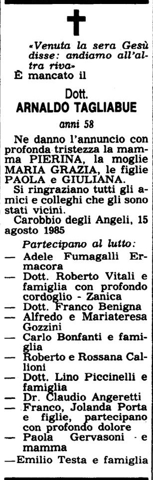 Annuncio Eco Bergamo Dott. ARNALDO TAGLIABUE