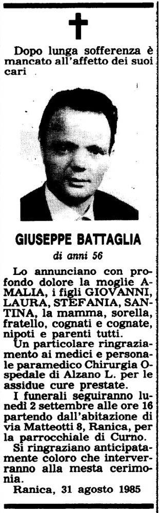 Annuncio Eco Bergamo GIUSEPPE BATTAGLIA