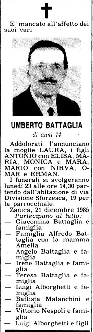 Annuncio Eco Bergamo UMBERTO BATTAGLIA