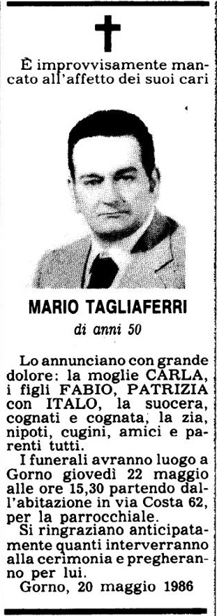 Annuncio Eco Bergamo MARIO TAGLIAFERRI