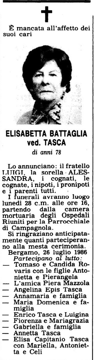 Annuncio Eco Bergamo ELISABETTA BATTAGLIA ved. TASCA