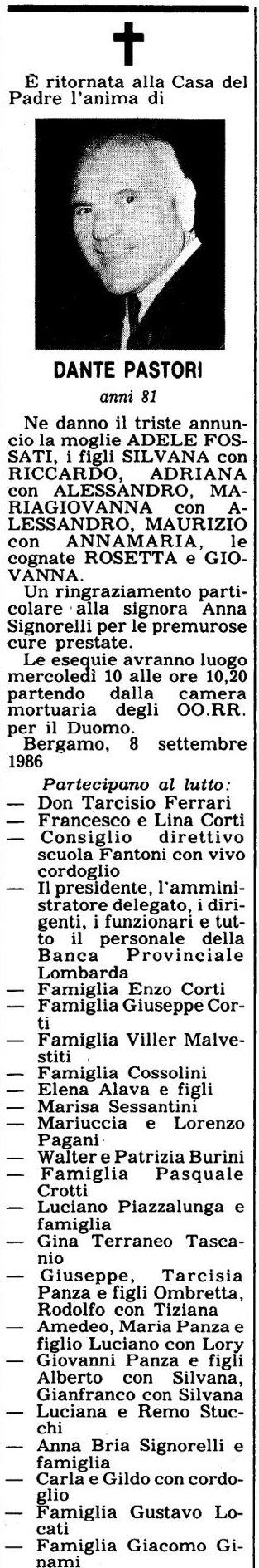 Annuncio Eco Bergamo DANTE PASTORI