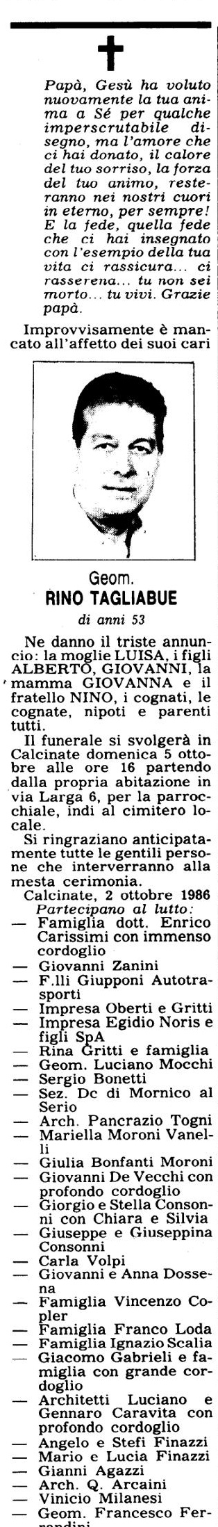 Annuncio Eco Bergamo Geom. RINO TAGLIABUE