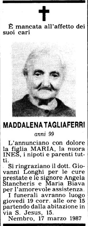 Annuncio Eco Bergamo MADDALENA TAGLIAFERRI