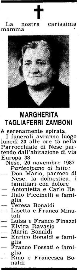Annuncio Eco Bergamo MARGHERITA TAGLIAFERRI ZAMBONI