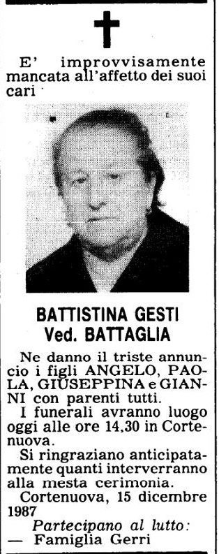 Annuncio Eco Bergamo BATTISTINA GESTI Ved. BATTAGLIA