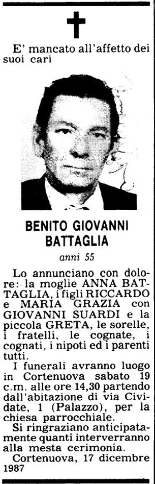 Annuncio Eco Bergamo BENITO GIOVANNI BATTAGLIA