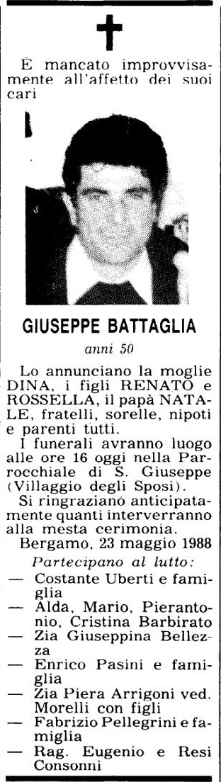 Annuncio Eco Bergamo GIUSEPPE BATTAGLIA