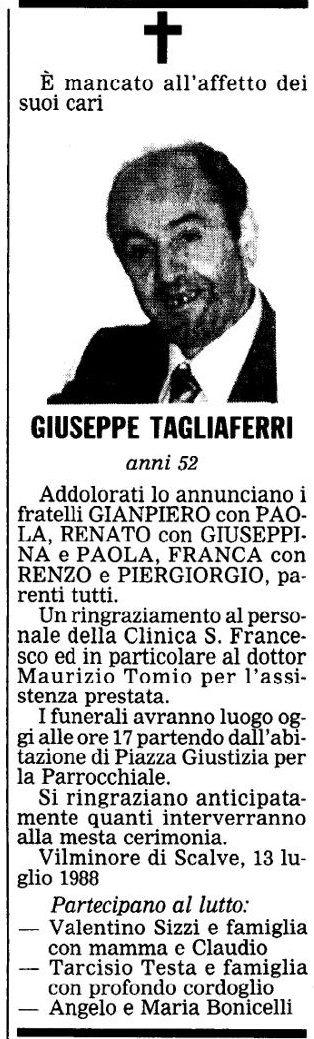 Annuncio Eco Bergamo GIUSEPPE TAGLIAFERRI
