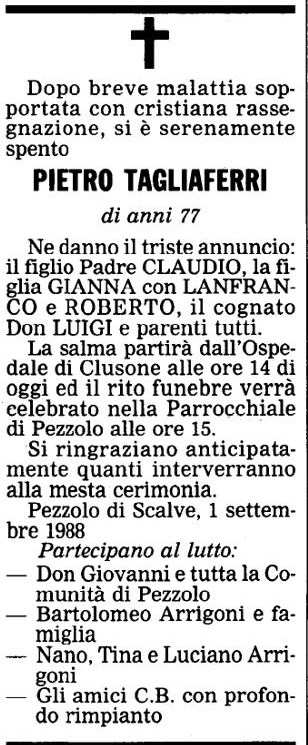 Annuncio Eco Bergamo PIETRO TAGLIAFERRI