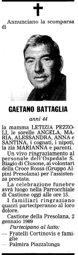 Annuncio Eco Bergamo GAETANO BATTAGLIA
