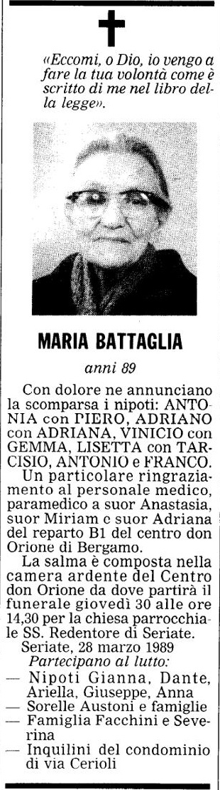 Annuncio Eco Bergamo MARIA BATTAGLIA