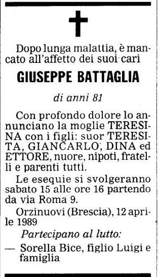 Annuncio Eco Bergamo GIUSEPPE BATTAGLIA