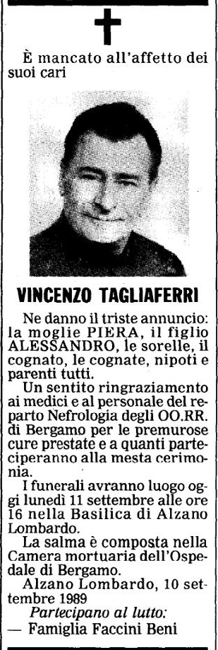 Annuncio Eco Bergamo VINCENZO TAGLIAFERRI