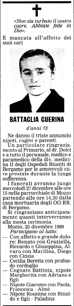 Annuncio Eco Bergamo BATTAGLIA GUERINA