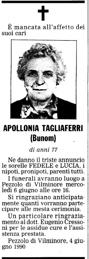 Annuncio Eco Bergamo APOLLONIA TAGLIAFERRI (Bunom)