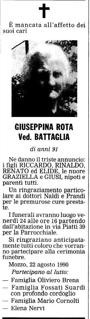 Annuncio Eco Bergamo GIUSEPPINA ROTA Ved. BATTAGLIA