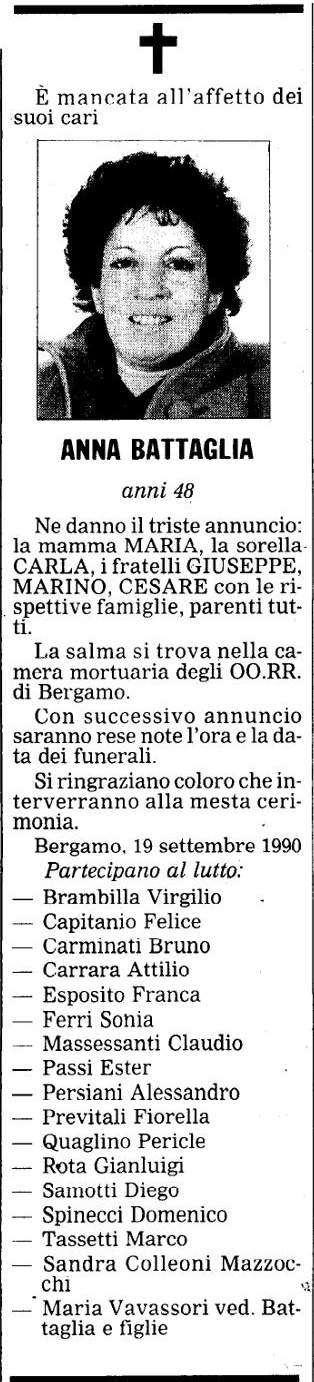 Annuncio Eco Bergamo ANNA BATTAGLIA