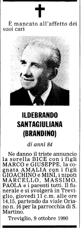 Annuncio Eco Bergamo ILDEBRANDO SANTAGIULIANA (BRANDINO)
