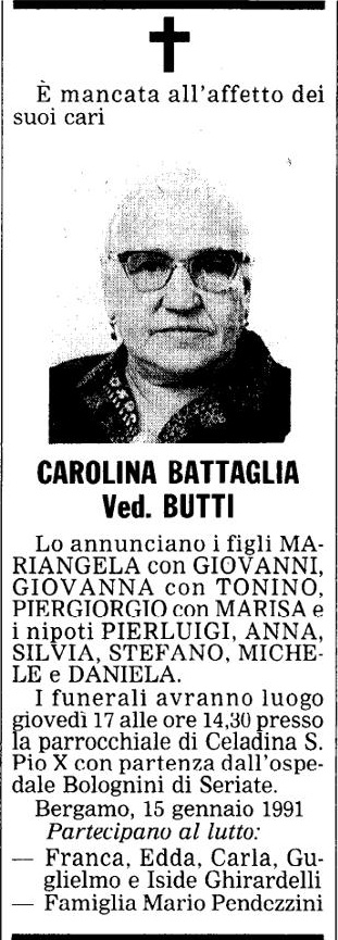Annuncio Eco Bergamo CAROLINA BATTAGLIA Ved. BUTTI