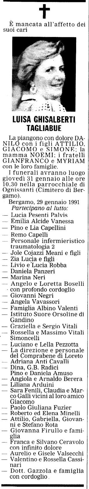 Annuncio Eco Bergamo LUISA GHISALBERTI TAGLIABUE