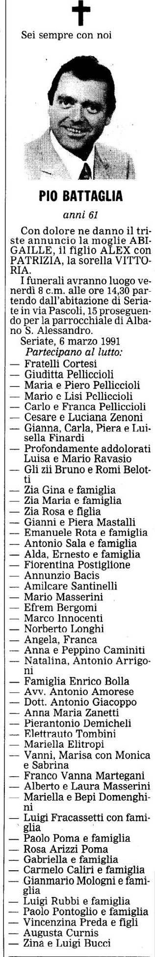 Annuncio Eco Bergamo PIO BATTAGLIA