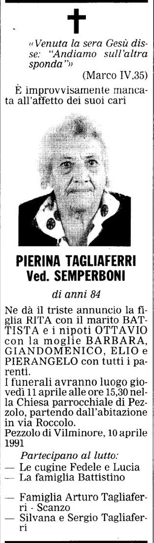 Annuncio Eco Bergamo PIERINA TAGLIAFERRI Ved. SEMPERBONI