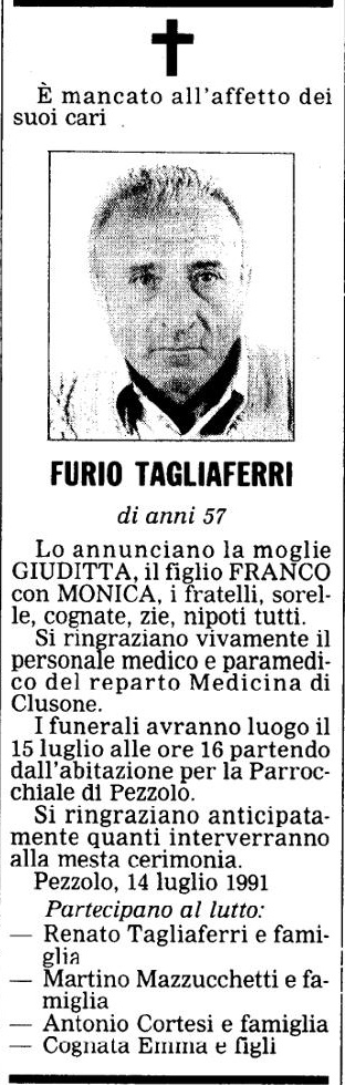 Annuncio Eco Bergamo FURIO TAGLIAFERRI