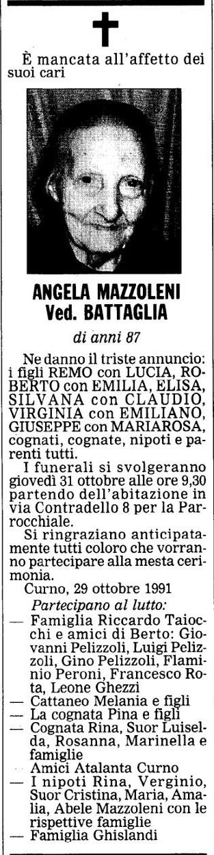 Annuncio Eco Bergamo ANGELA MAZZOLENI Ved. BATTAGLIA