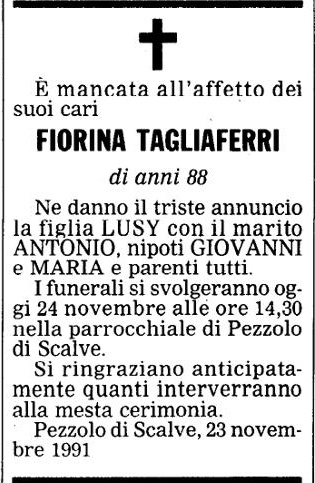 Annuncio Eco Bergamo FIORINA TAGLIAFERRI