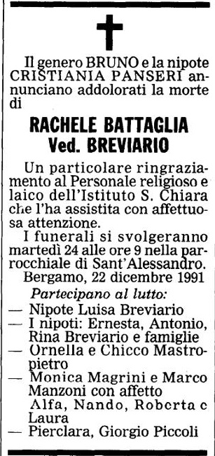 Annuncio Eco Bergamo RACHELE BATTAGLIA Ved. BREVIARIO