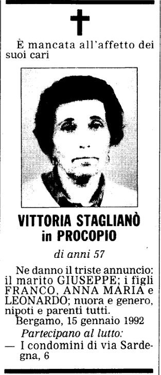 Annuncio Eco Bergamo VITTORIA STAGLIANO in PROCOPIO