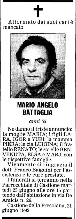 Annuncio Eco Bergamo MARIO ANGELO BATTAGLIA