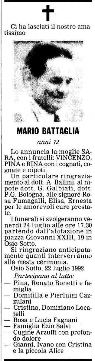 Annuncio Eco Bergamo MARIO BATTAGLIA