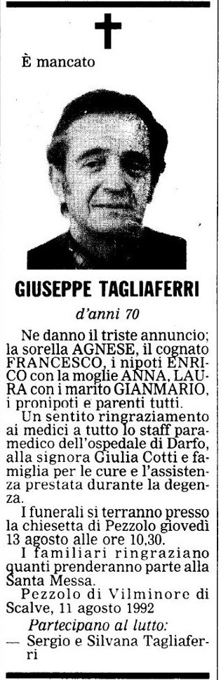 Annuncio Eco Bergamo GIUSEPPE TAGLIAFERRI