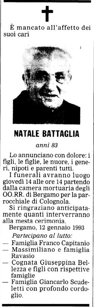 Annuncio Eco Bergamo NATALE BATTAGLIA