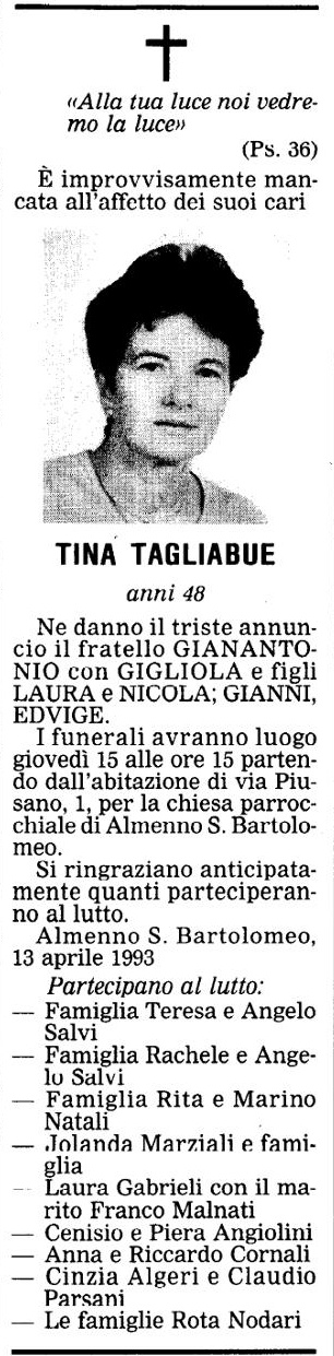 Annuncio Eco Bergamo TINA TAGLIABUE