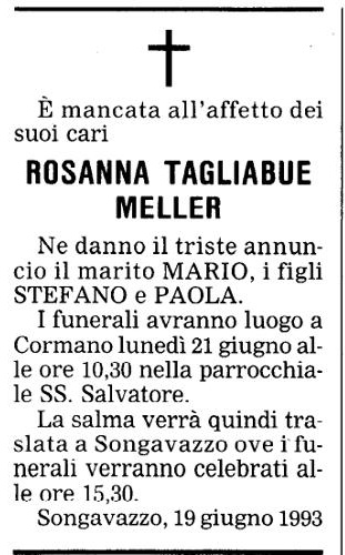 Annuncio Eco Bergamo ROSANNA TAGLIABUE MELLER
