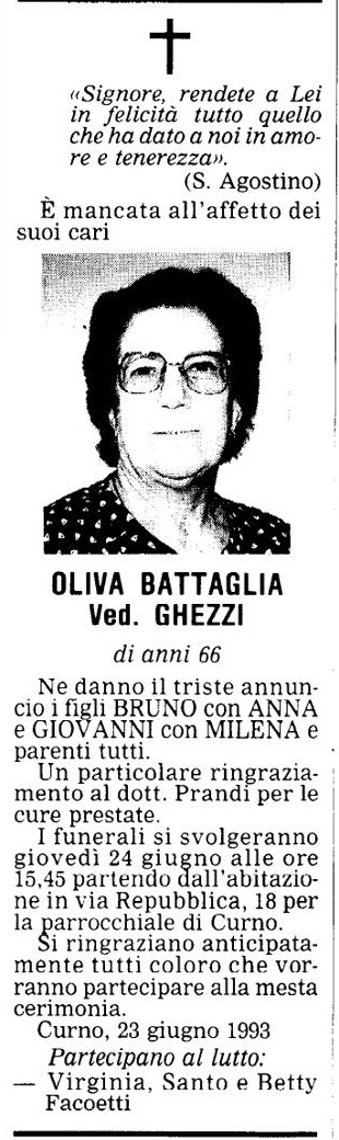 Annuncio Eco Bergamo OLIVA BATTAGLIA Ved. GHEZZI