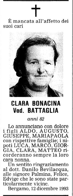 Annuncio Eco Bergamo CLARA BONACINA Ved. BATTAGLIA
