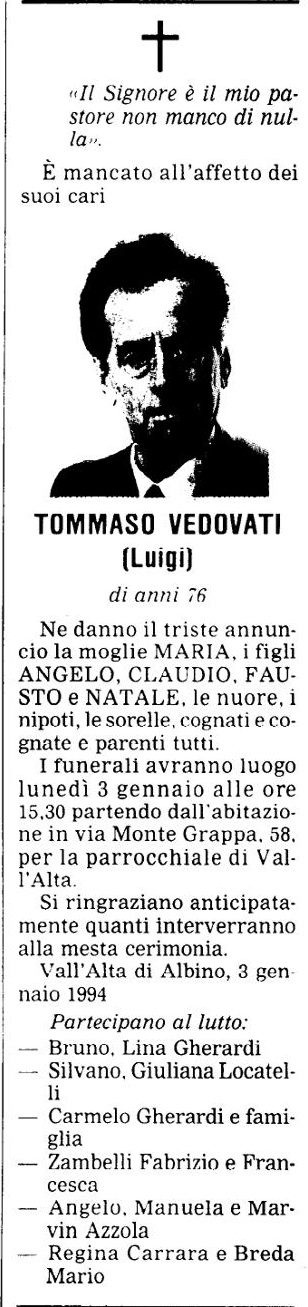 Annuncio Eco Bergamo TOMMASO VEDOVATI (Luigi)