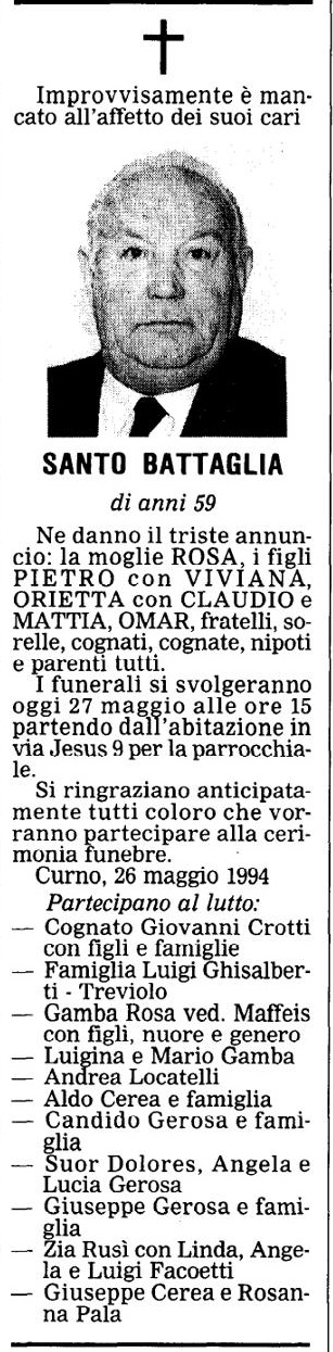 Annuncio Eco Bergamo SANTO BATTAGLIA