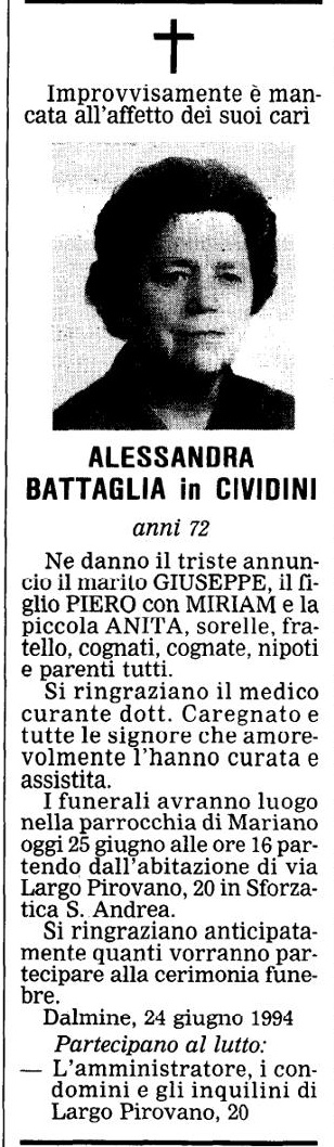 Annuncio Eco Bergamo ALESSANDRA BATTAGLIA in CIVIDINI