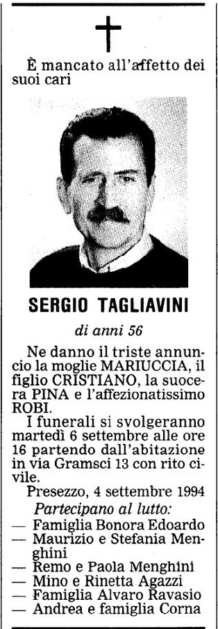 Annuncio Eco Bergamo SERGIO TAGLIAVINI