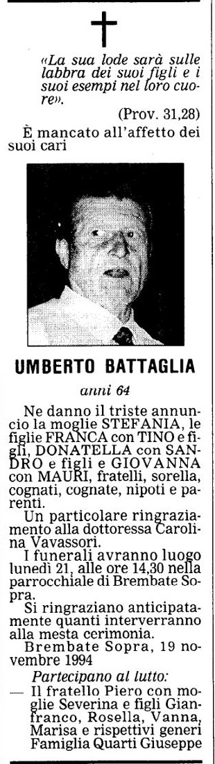 Annuncio Eco Bergamo UMBERTO BATTAGLIA