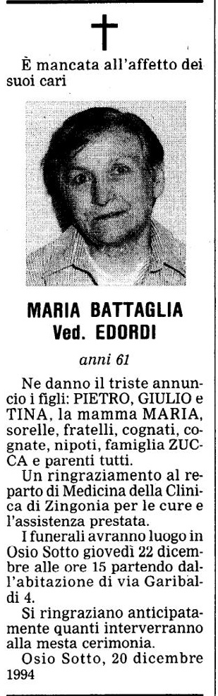 Annuncio Eco Bergamo MARIA BATTAGLIA Ved. EDORDI