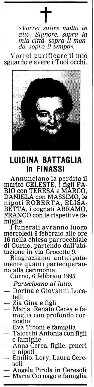 Annuncio Eco Bergamo LUIGINA BATTAGLIA in FINASSI
