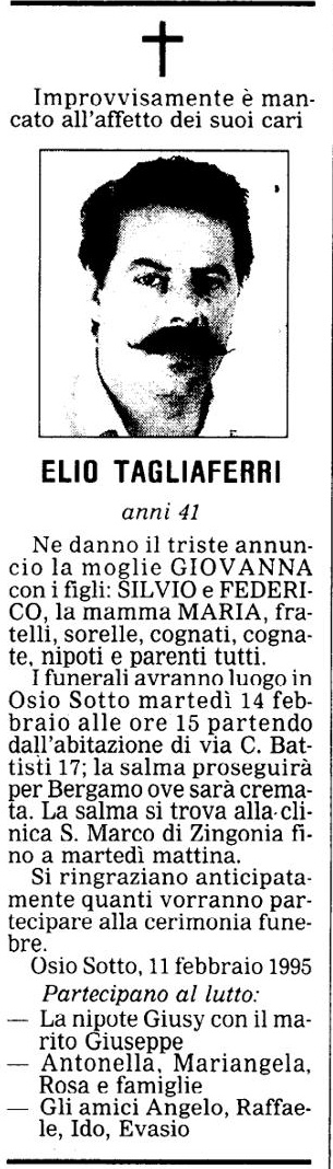 Annuncio Eco Bergamo ELIO TAGLIAFERRI