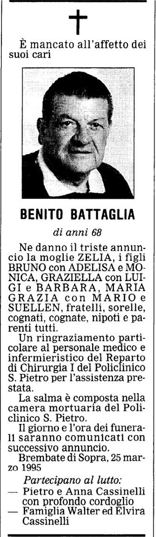 Annuncio Eco Bergamo BENITO BATTAGLIA